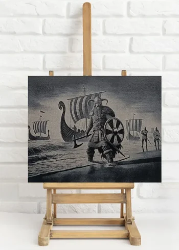 Débarcation Viking sur toile sur chevalet