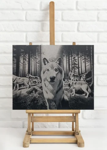 Loups gravure laser sur toile sur chevalet