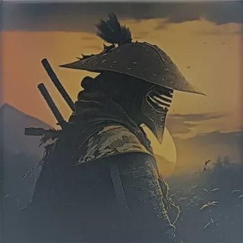 Samouraï au coucher de soleil