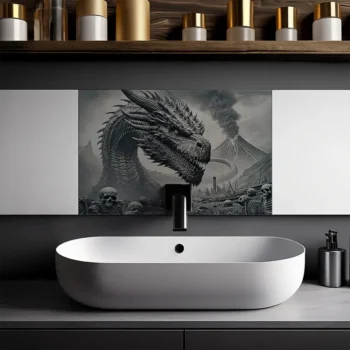 dragon terrifiant mis en situation crédence salle de bain