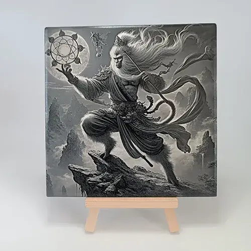 Sun Wukong Roi Singe gravure laser sur carrelage céramique 15x15 cm inspirée de la mythologie chinoise.