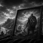 Illustration viking avec drakkars, guerrier nordique, casque viking et fjord représentant l'univers Viking de KSI-Gravure.