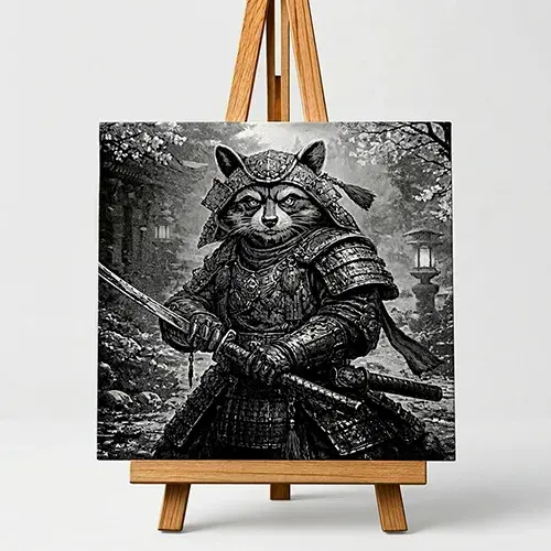 Création artisanale Le Ronin des Cerisiers gravée sur carrelage.